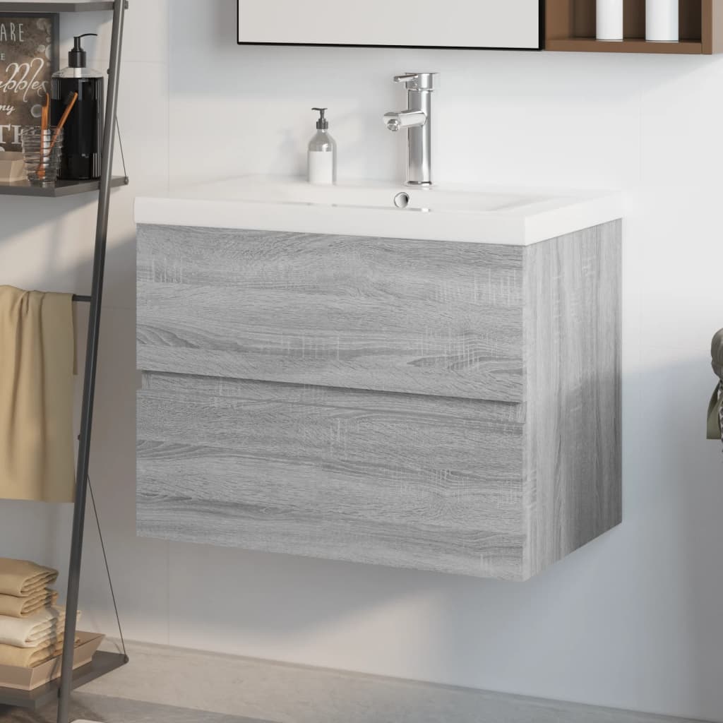 Mobile Bagno e Lavabo Integrato Grigio Sonoma Legno Multistrato | homemem39