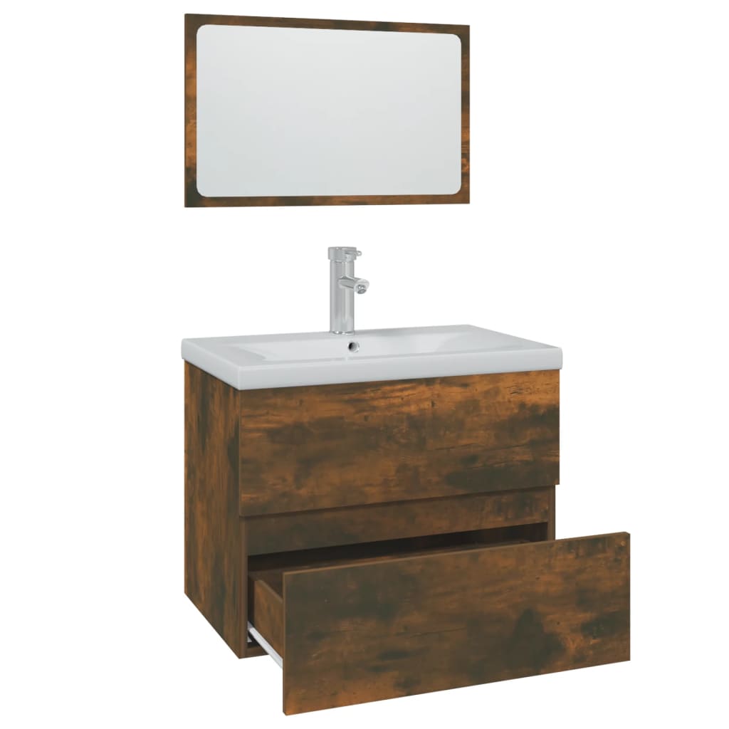 Set di Mobili da Bagno Rovere Fumo in Legno Multistrato | homemem39