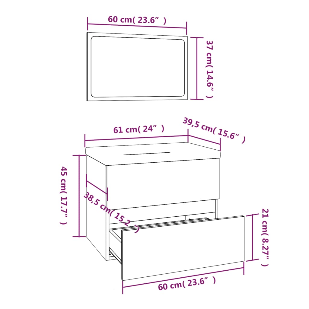 Set di Mobili da Bagno Rovere Fumo in Legno Multistrato | homemem39