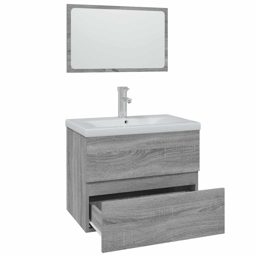 Set di Mobili da Bagno Grigio Sonoma in Legno Multistrato | homemem39