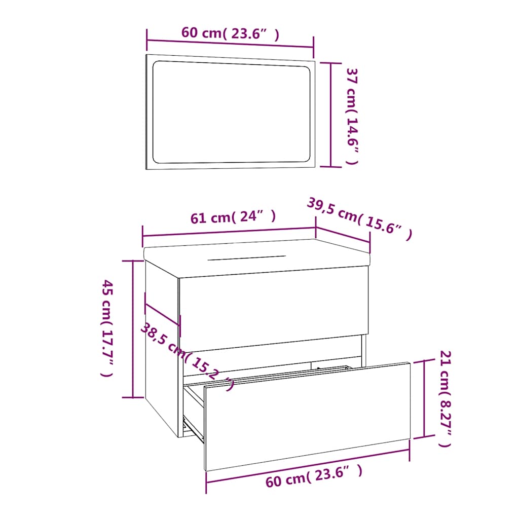 Set di Mobili da Bagno Grigio Sonoma in Legno Multistrato | homemem39