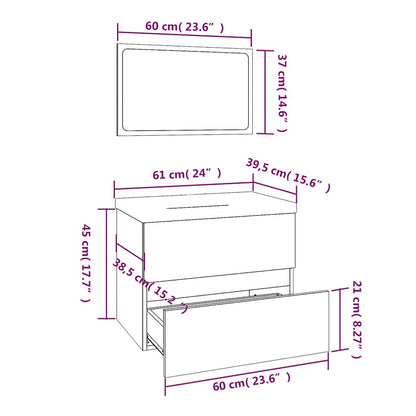 Set di Mobili da Bagno Grigio Sonoma in Legno Multistrato | homemem39