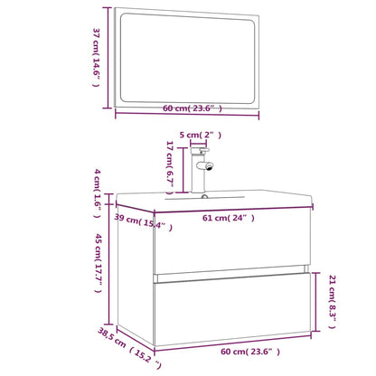 Set di Mobili da Bagno Rovere Fumo in Legno Multistrato | homemem39