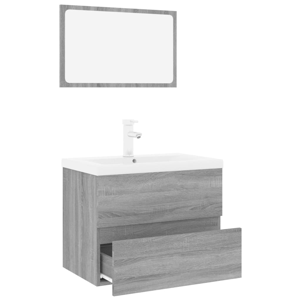 Set di Mobili da Bagno Grigio Sonoma in Legno Multistrato | homemem39