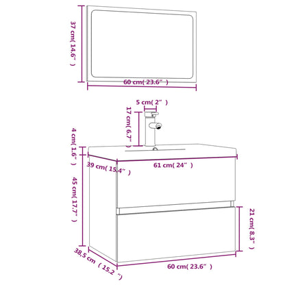 Set di Mobili da Bagno Grigio Sonoma in Legno Multistrato | homemem39
