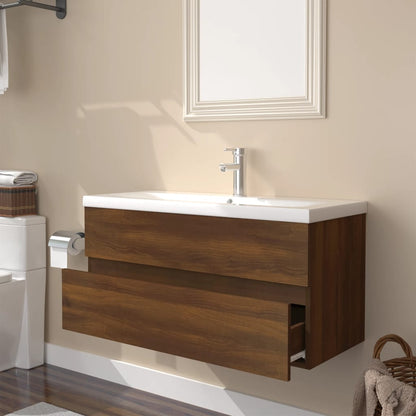 Mobile Bagno Lavabo Integrato Rovere Marrone Legno Multistrato