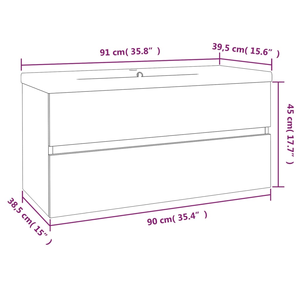 Mobile Bagno Lavabo Integrato Rovere Marrone Legno Multistrato