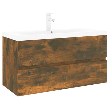 Mobile Bagno con Lavabo Integrato Rovere Fumo Legno Multistrato
