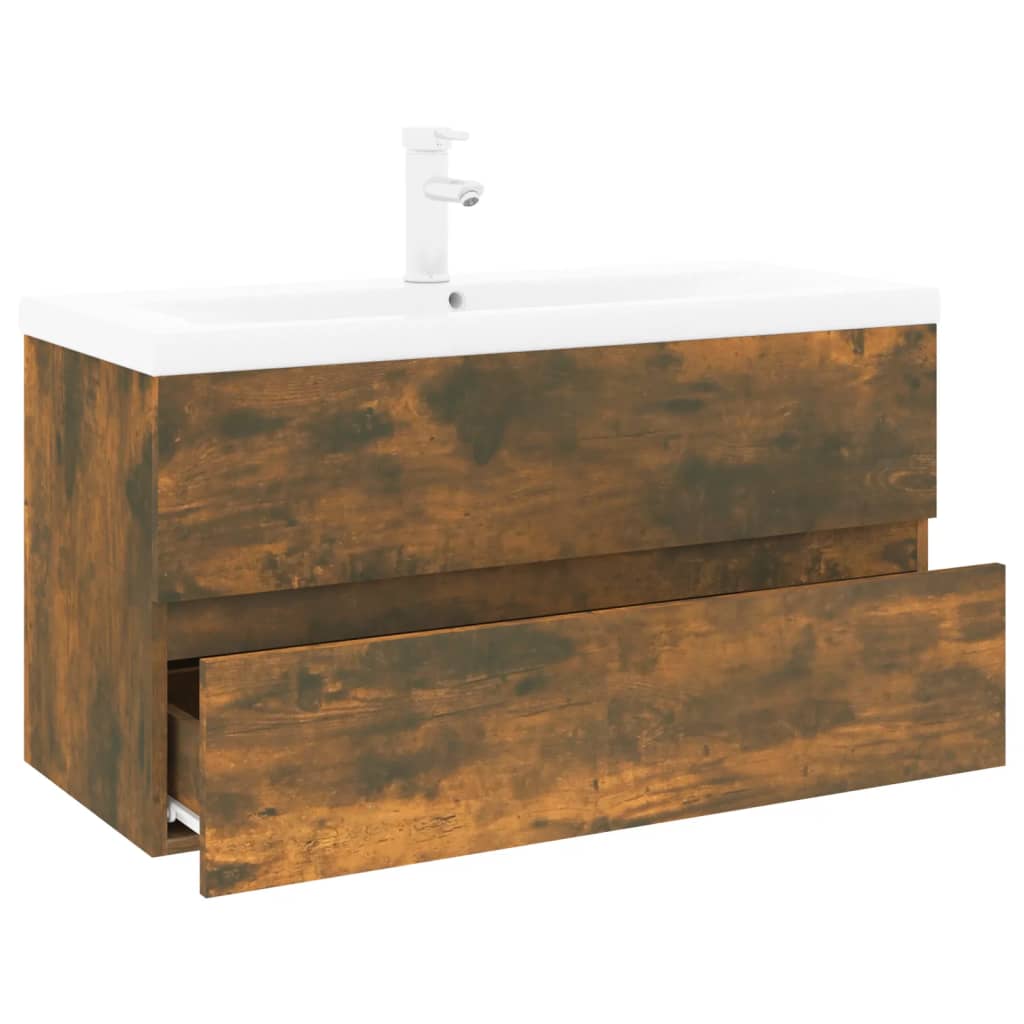 Mobile Bagno con Lavabo Integrato Rovere Fumo Legno Multistrato | homemem39