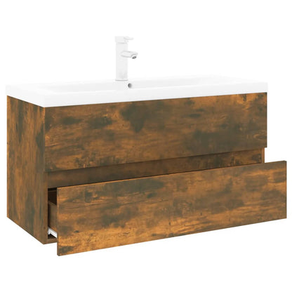 Mobile Bagno con Lavabo Integrato Rovere Fumo Legno Multistrato | homemem39