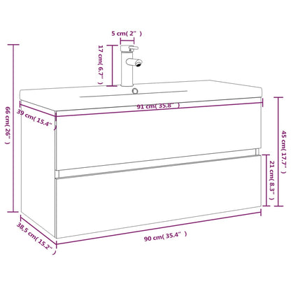 Mobile Bagno con Lavabo Integrato Rovere Fumo Legno Multistrato | homemem39