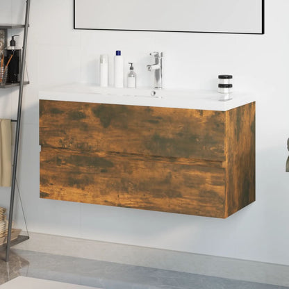 Mobile Bagno con Lavabo Integrato Rovere Fumo Legno Multistrato | homemem39