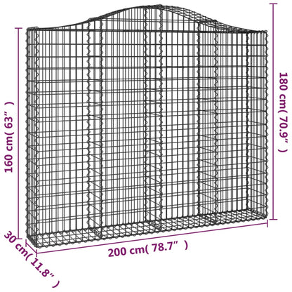 Cesto Gabbione ad Arco 200x30x160/180 cm Ferro Zincato | homemem39