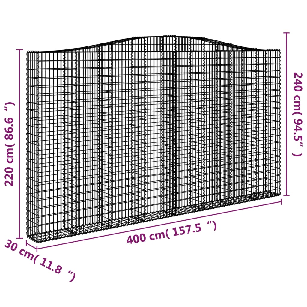 Cesto Gabbione ad Arco 400x30x220/240 cm Ferro Zincato | homemem39