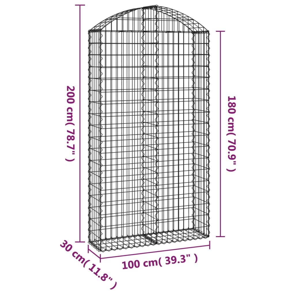 Arched Gabion Basket 100x30x180/200 cm Galvanized Iron