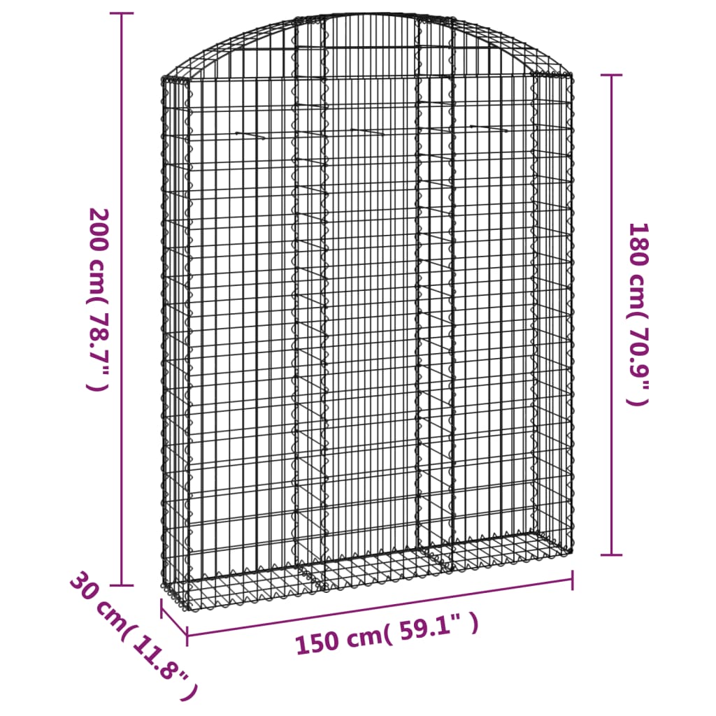 Cesto Gabbione ad Arco 150x30x180/200 cm Ferro Zincato | homemem39
