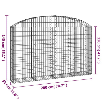 Cesto Gabbione ad Arco 200x30x120/140 cm Ferro Zincato