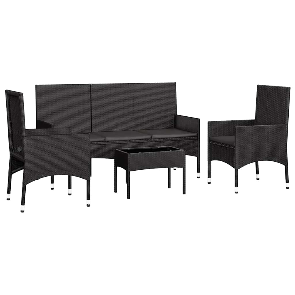 Set Divani da Giardino 4 pz con Cuscini Nero in Polyrattan - homemem39