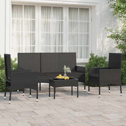 Set Divani da Giardino 4 pz con Cuscini Nero in Polyrattan - homemem39