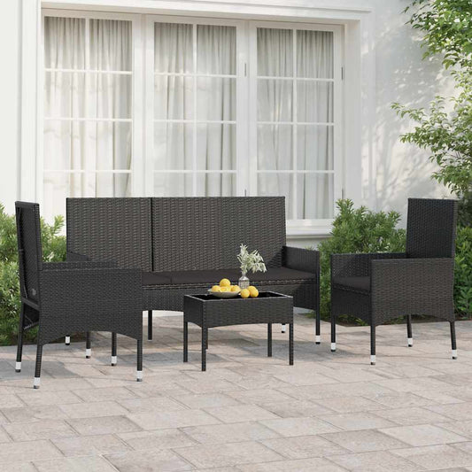 Set Divani da Giardino 4 pz con Cuscini Nero in Polyrattan - homemem39