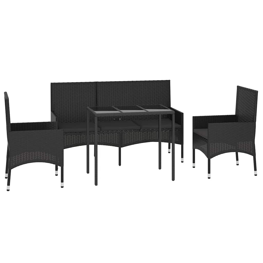 Set Divani da Giardino 4 pz con Cuscini Nero in Polyrattan - homemem39
