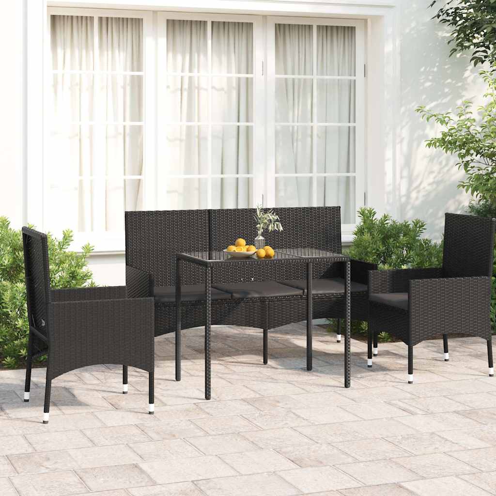Set Divani da Giardino 4 pz con Cuscini Nero in Polyrattan - homemem39