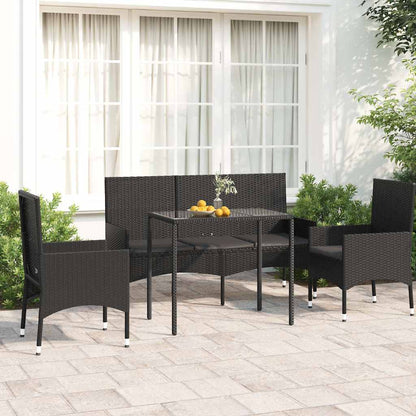 Set Divani da Giardino 4 pz con Cuscini Nero in Polyrattan - homemem39