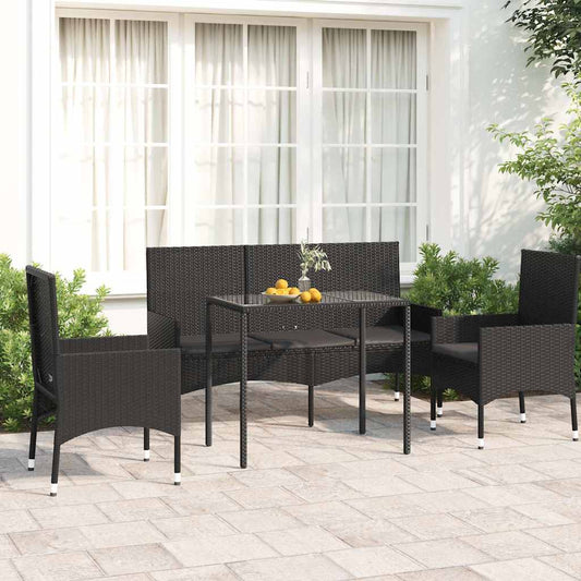 Set Divani da Giardino 4 pz con Cuscini Nero in Polyrattan - homemem39