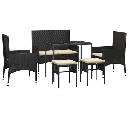 Set Mobili da Giardino 6 pz con Cuscini in Polyrattan Nero - homemem39