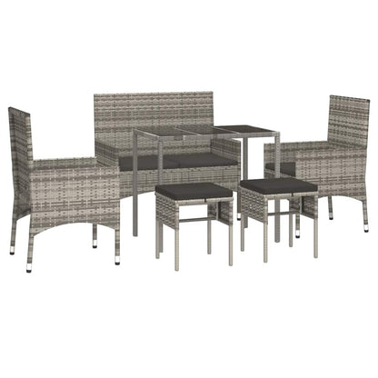 Set Divani da Giardino 6 pz con Cuscini in Polyrattan Grigio - homemem39