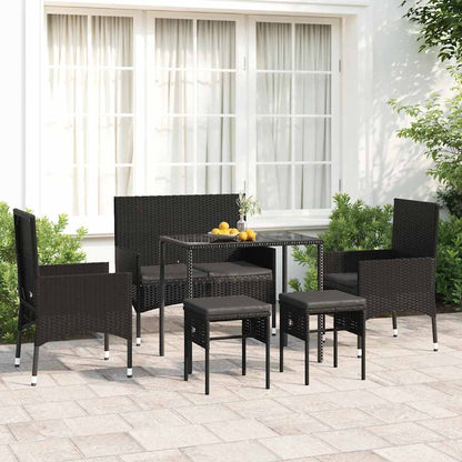 Set Mobili da Giardino 6 pz con Cuscini in Polyrattan Nero - homemem39