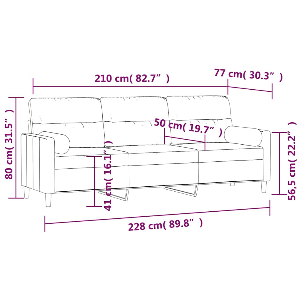 Divano a 3 Posti con Cuscini Grigio Scuro 210 cm in Tessuto | homemem39
