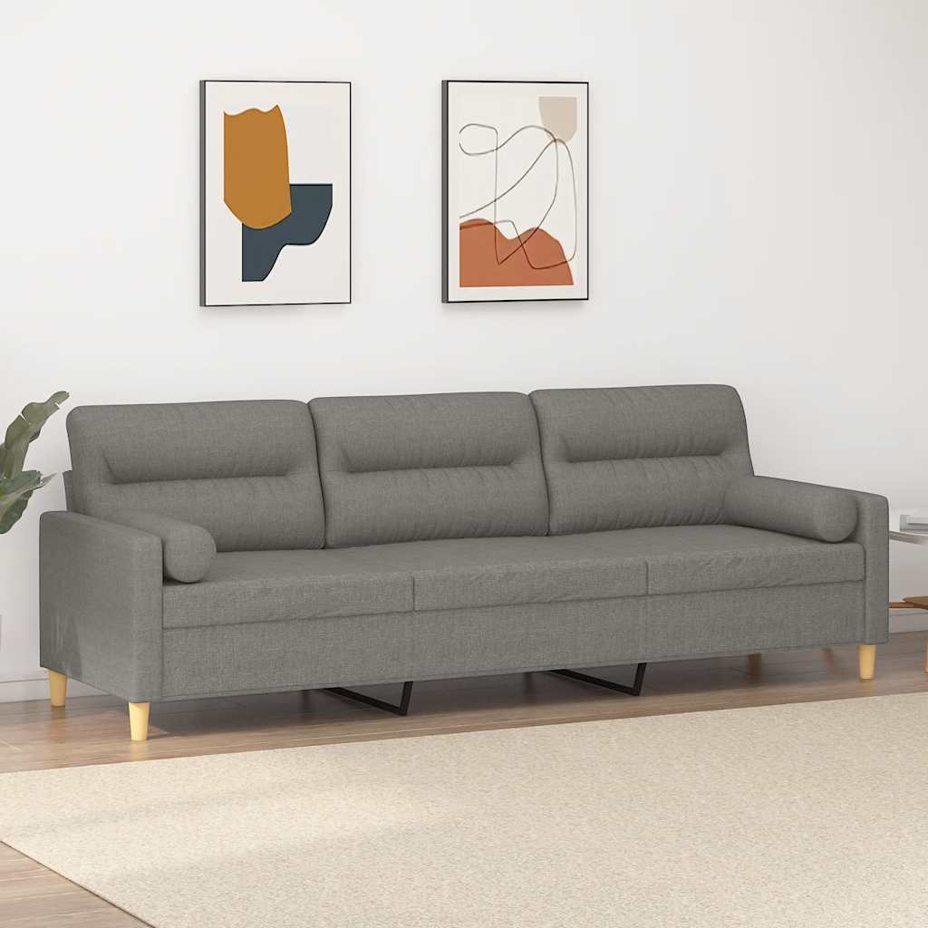 Divano a 3 Posti con Cuscini Grigio Scuro 210 cm in Tessuto | homemem39
