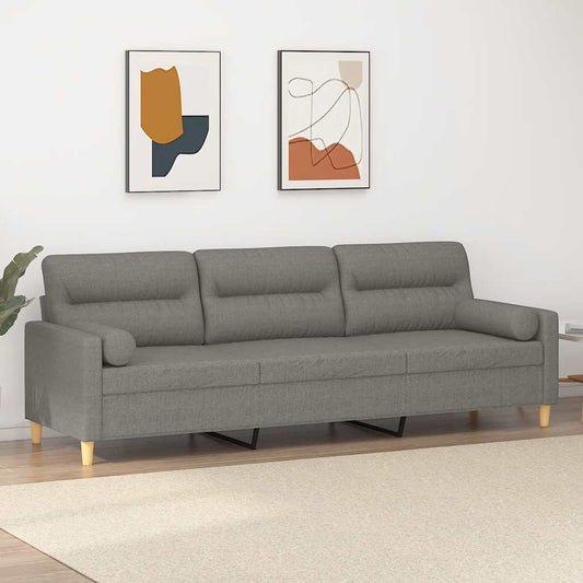 Divano a 3 Posti con Cuscini Grigio Scuro 210 cm in Tessuto | homemem39