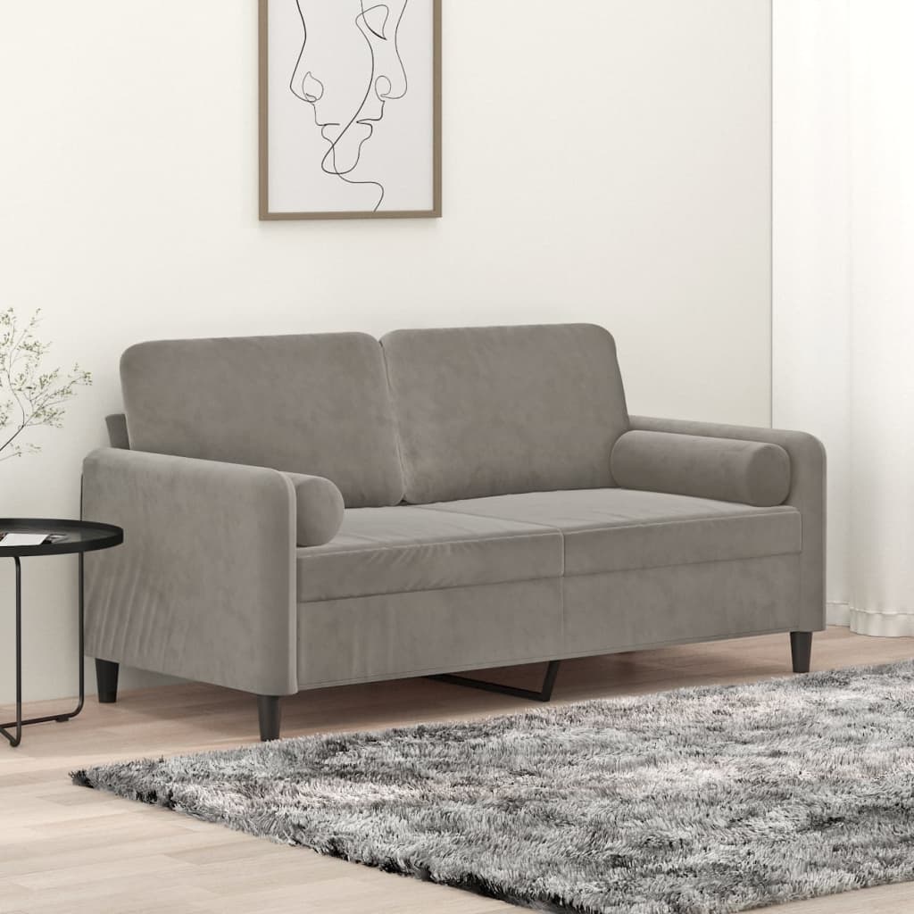 Divano a 2 Posti con Cuscini Grigio Chiaro 140 cm in Velluto