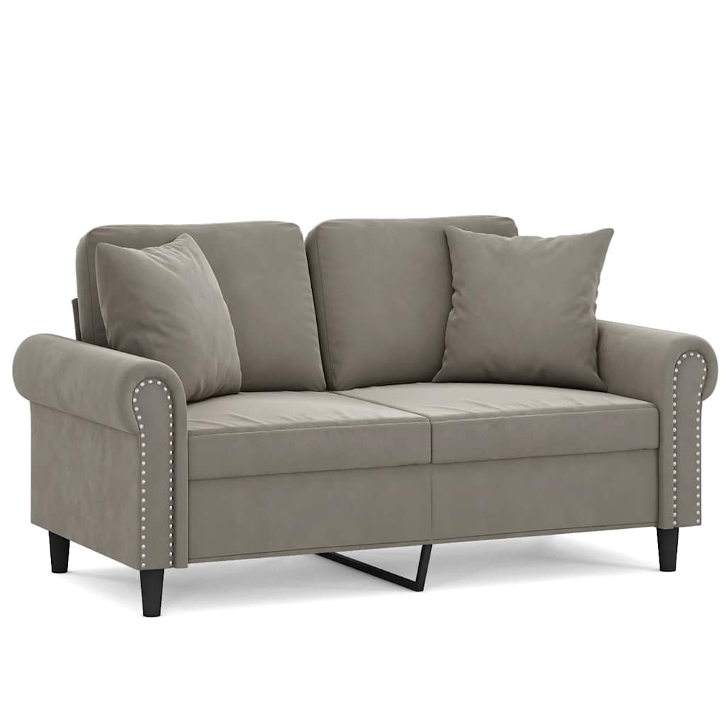 Divano a 2 Posti con Cuscini Grigio Chiaro 120 cm in Velluto | homemem39