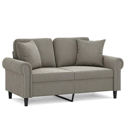 Divano a 2 Posti con Cuscini Grigio Chiaro 120 cm in Velluto | homemem39