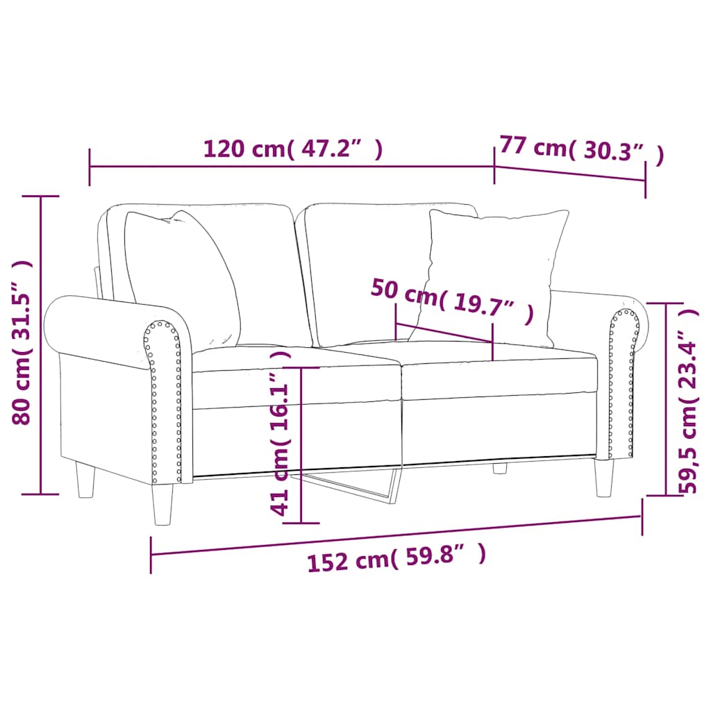 Divano a 2 Posti con Cuscini Grigio Chiaro 120 cm in Velluto | homemem39