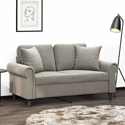 Divano a 2 Posti con Cuscini Grigio Chiaro 120 cm in Velluto | homemem39
