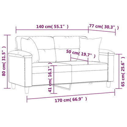 Divano a 2 Posti Cuscini Grigio Scuro 140cm Tessuto Microfibra | homemem39