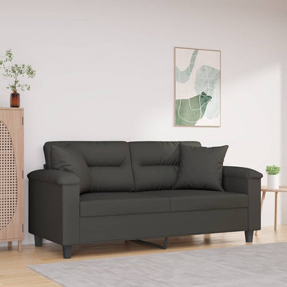 Divano a 2 Posti Cuscini Grigio Scuro 140cm Tessuto Microfibra | homemem39