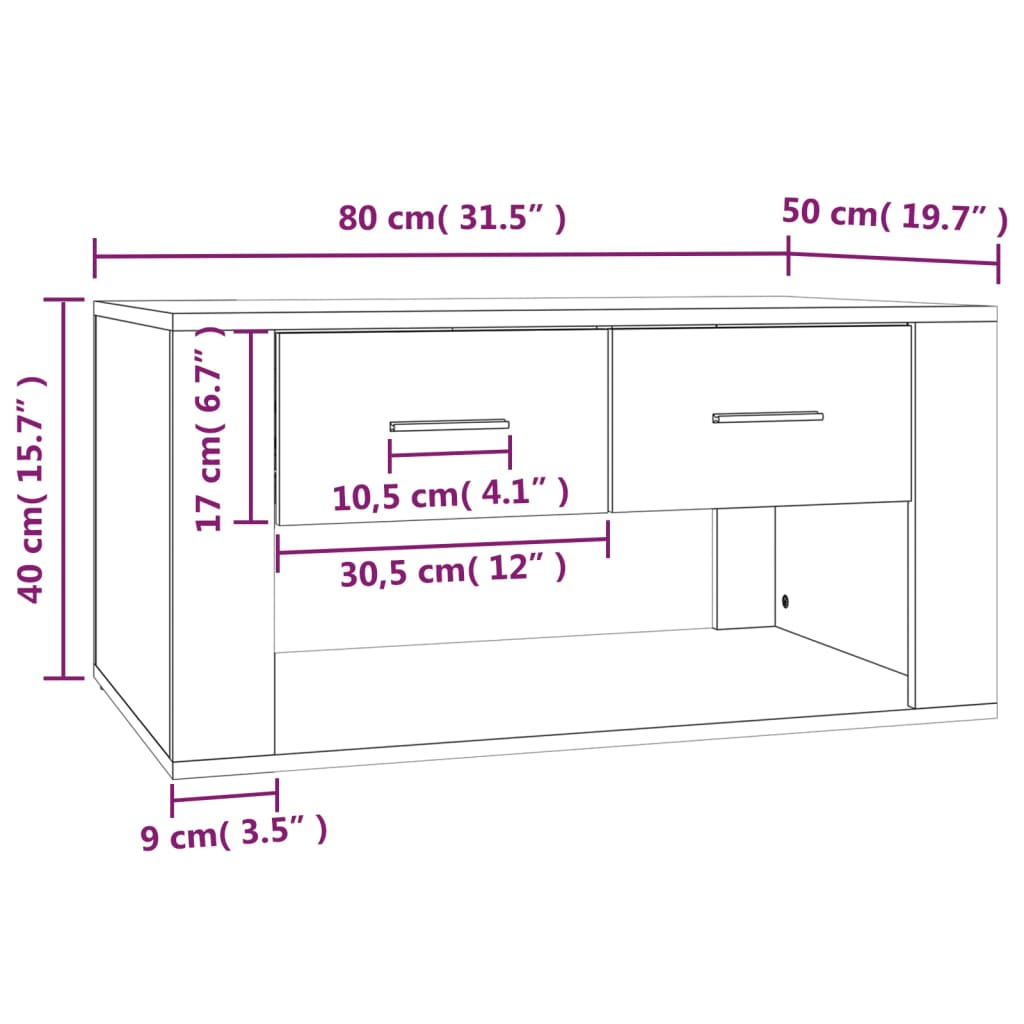 Tavolino da Salotto Bianco 80x50x40 cm in Legno Multistrato