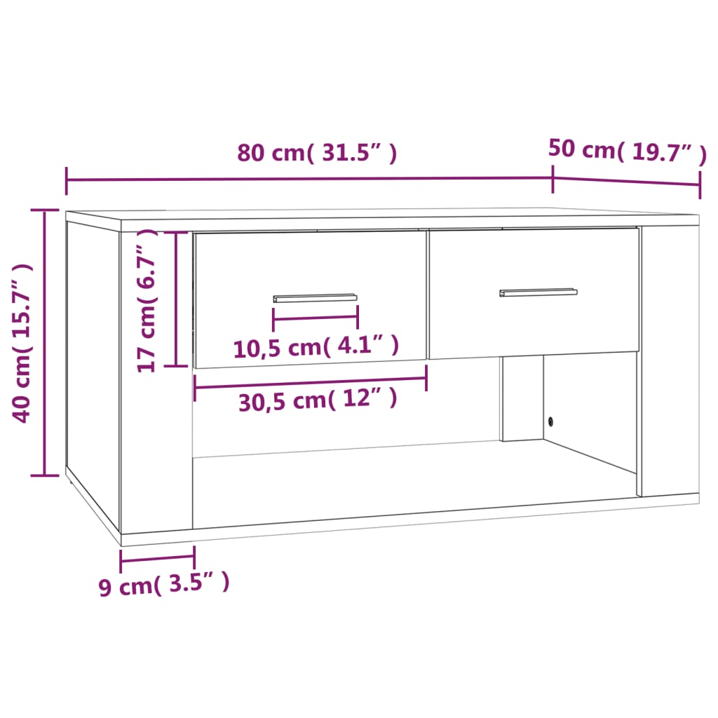 Tavolino da Salotto Grigio Cemento 80x50x40cm Legno Multistrato