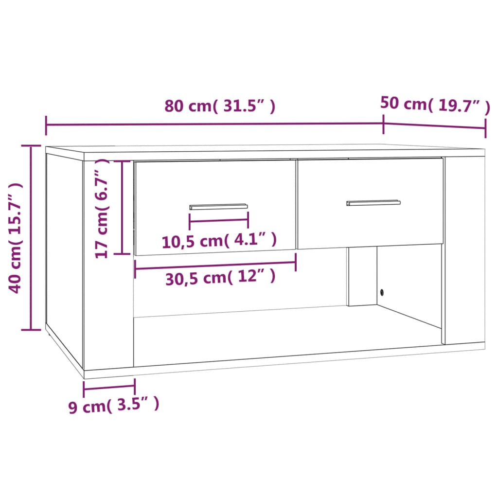 Tavolino da Salotto Rovere Fumo 80x50x40 cm Legno Multistrato