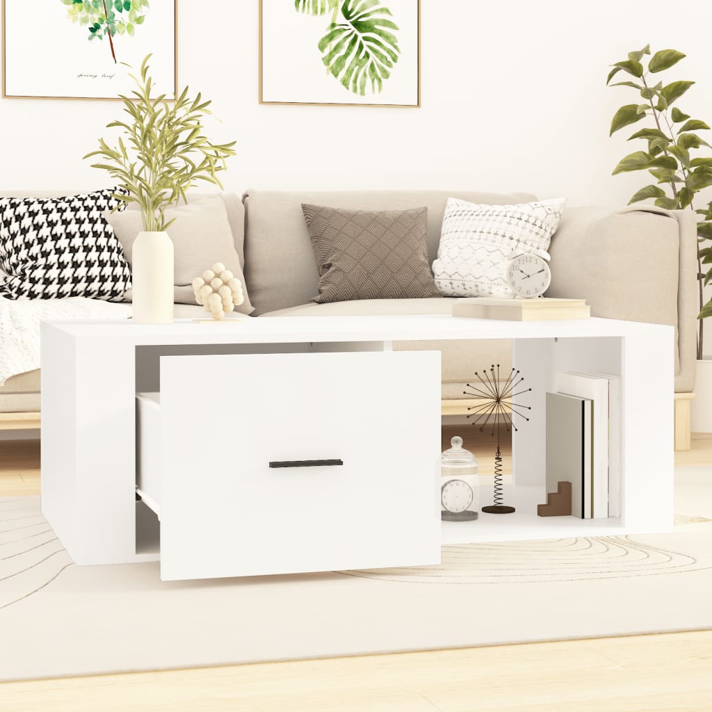 Tavolino da Salotto Bianco 100x50,5x35 cm in Legno Multistrato | homemem39