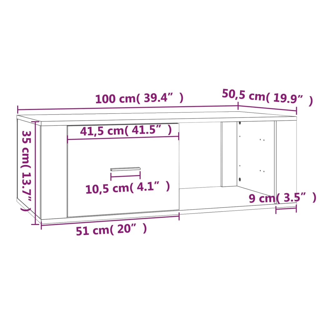 Tavolino Salotto Rovere Marrone 100x50,5x35cm Legno Multistrato