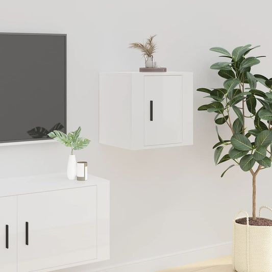 Mobile Porta TV a Parete Bianco Lucido 40x34,5x40 cm - homemem39