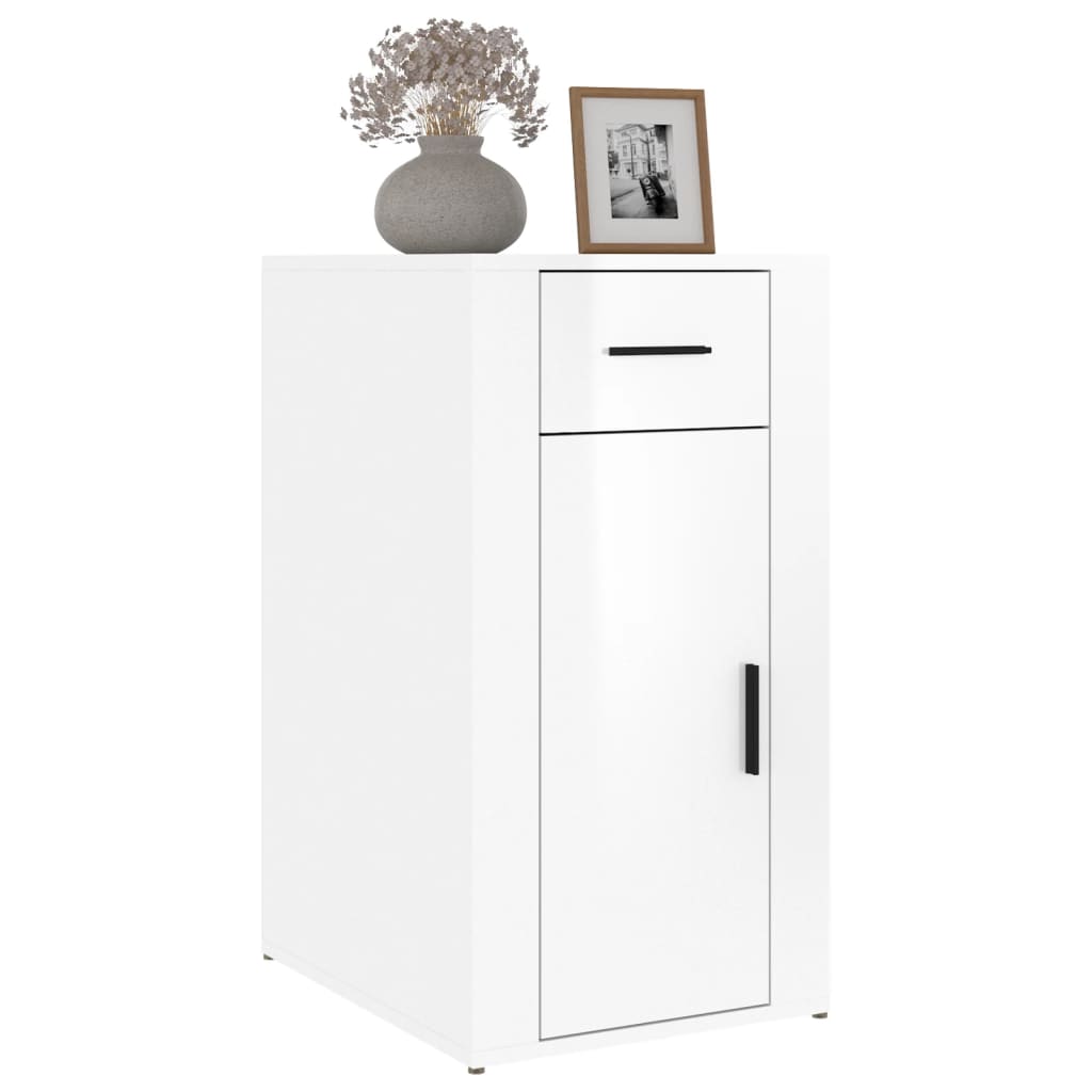 Armadietto Scrivania Bianco Lucido 40x49x75cm Legno Multistrato