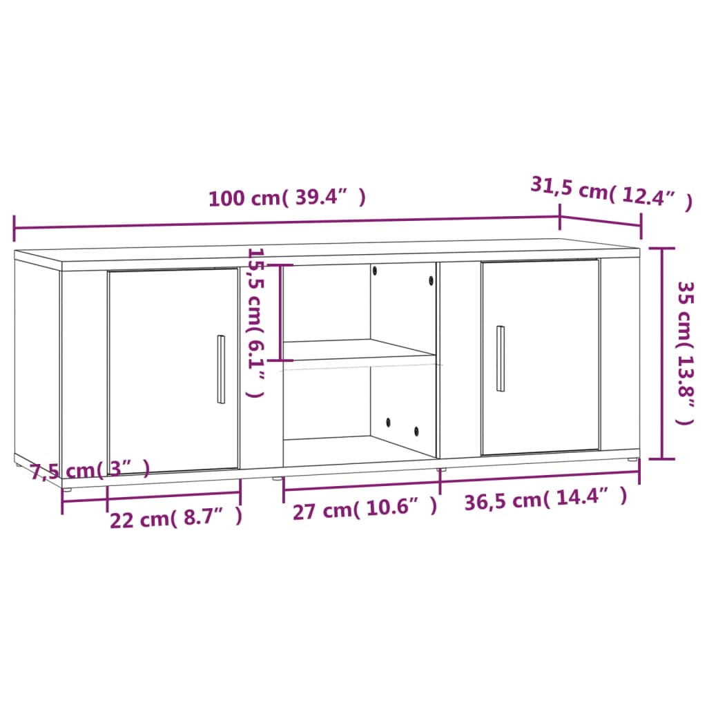 Mobile per TV Rovere Sonoma 100x31,5x35 cm Legno Multistrato