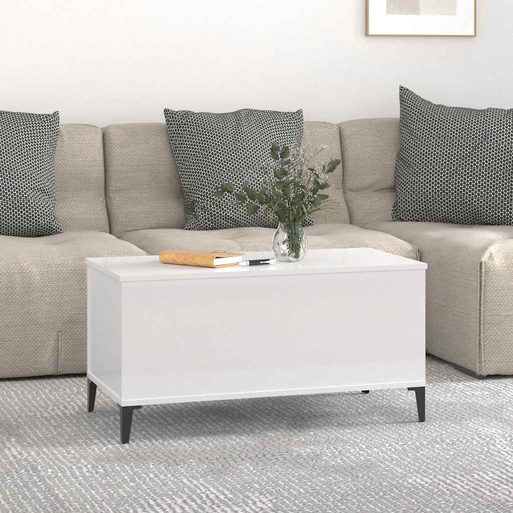 Tavolino Salotto Bianco Lucido 90x44,5x45 cm Legno Multistrato | homemem39